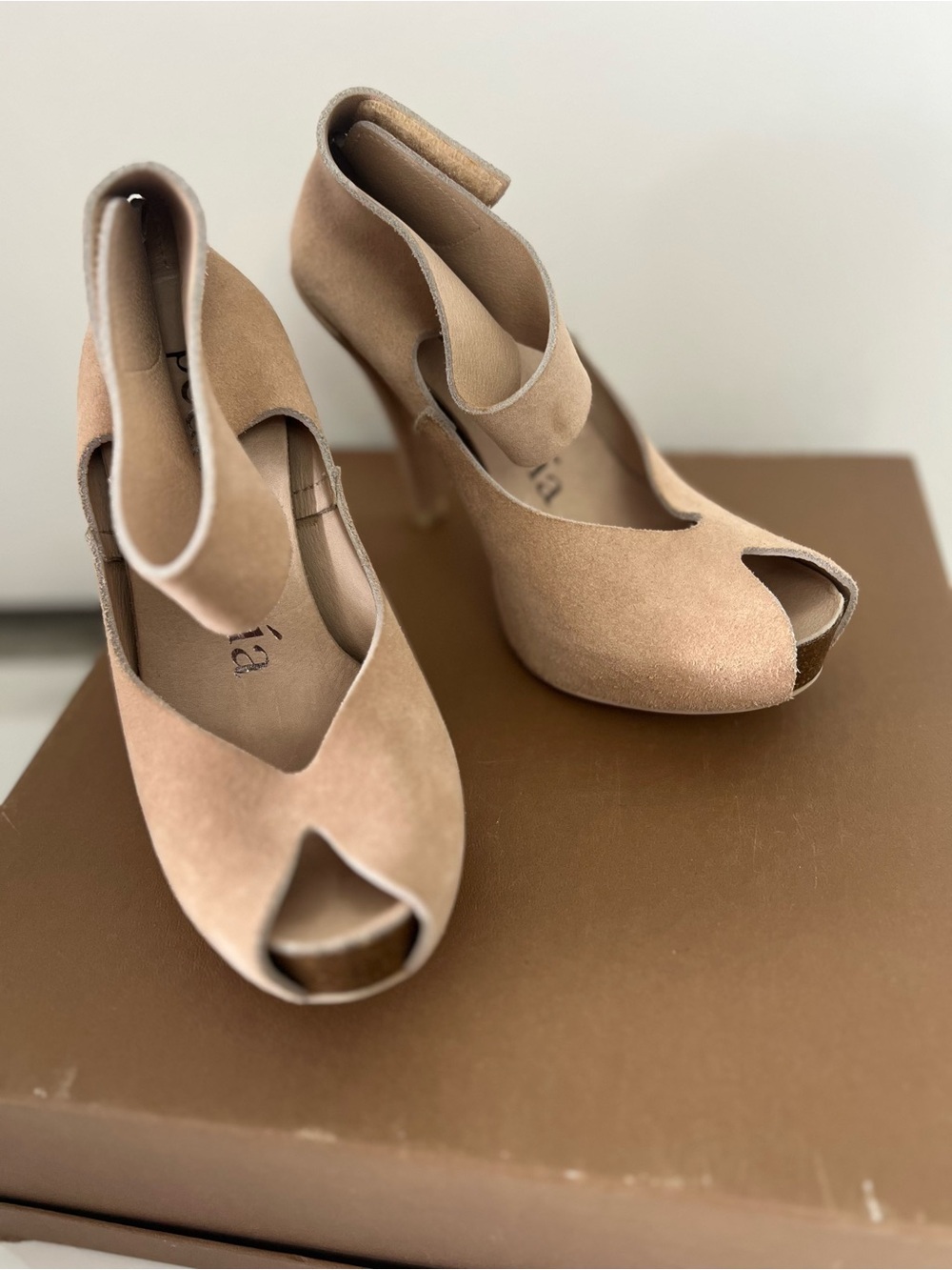 Pedro Garcia‎ Blush Tank Suede Peep-Toe Ankle-Strap Heels - Picture 6 of 6